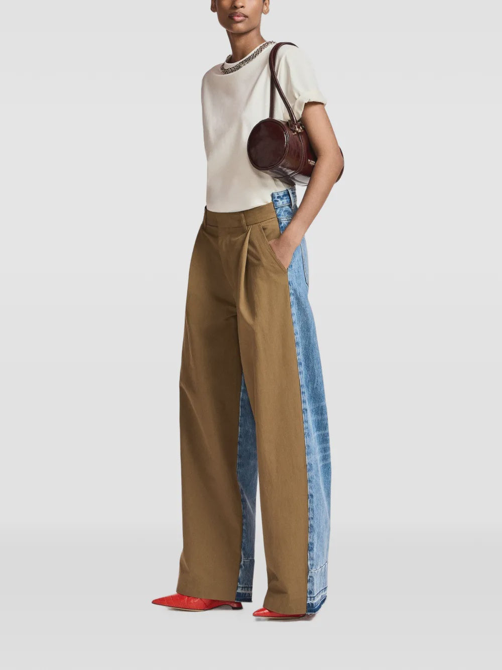 Krisp Denim Panel Wide-Leg Trousers