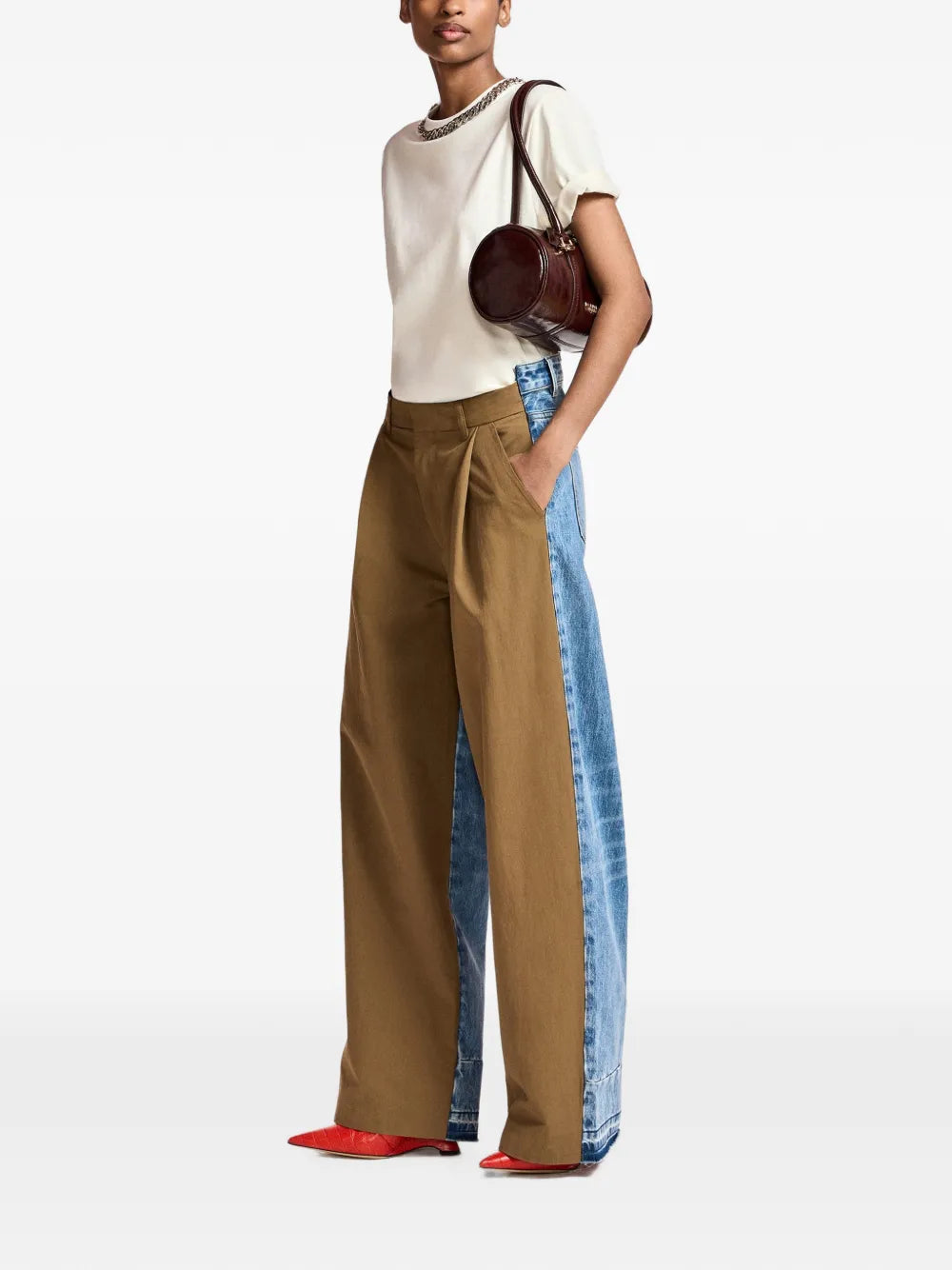 Krisp Denim Panel Wide-Leg Trousers