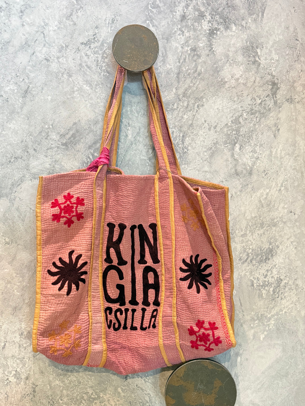 Indian Block Print Kantha Bag Pink
