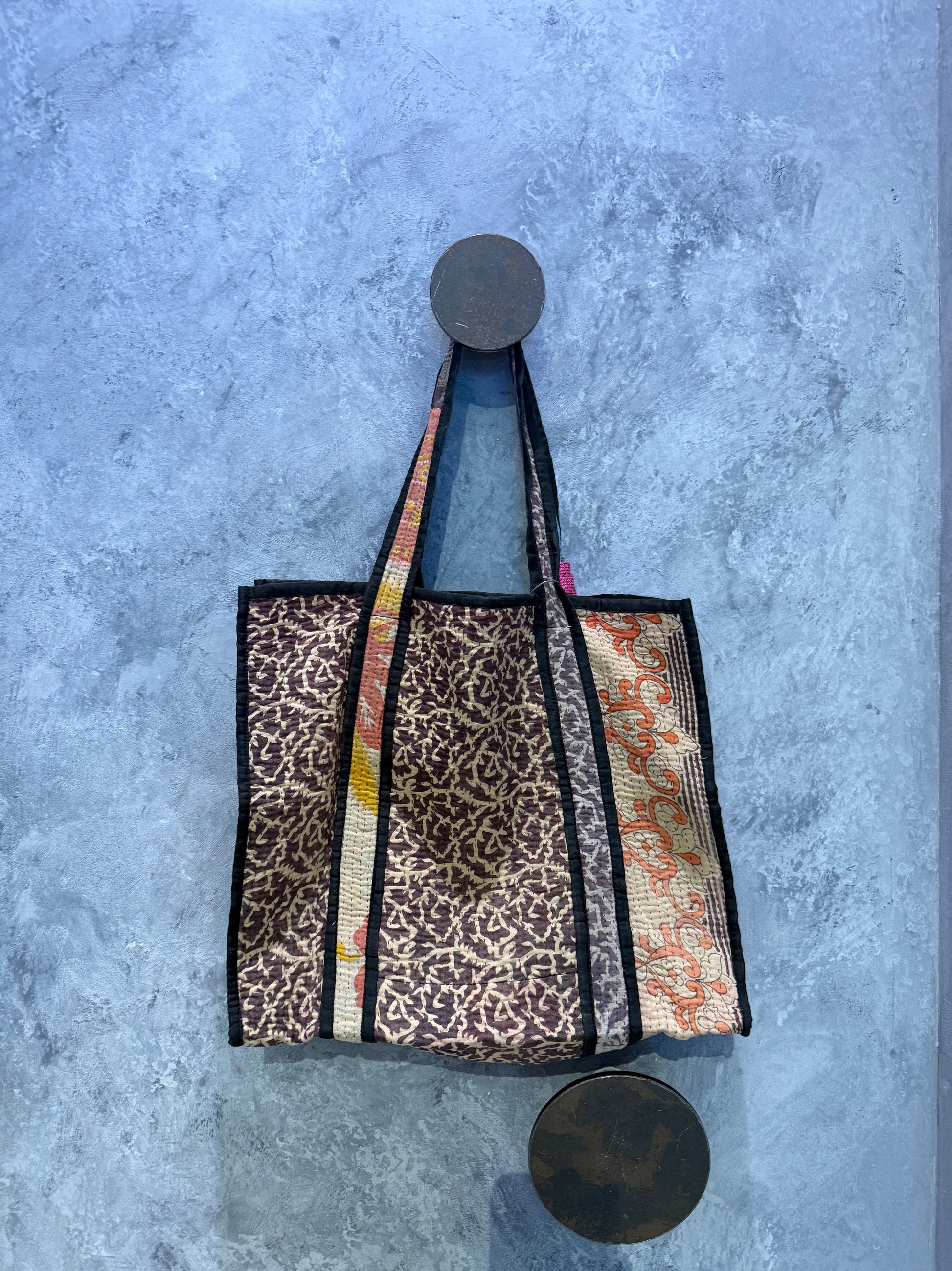Indian Block Print Kantha Bag Gunmetal