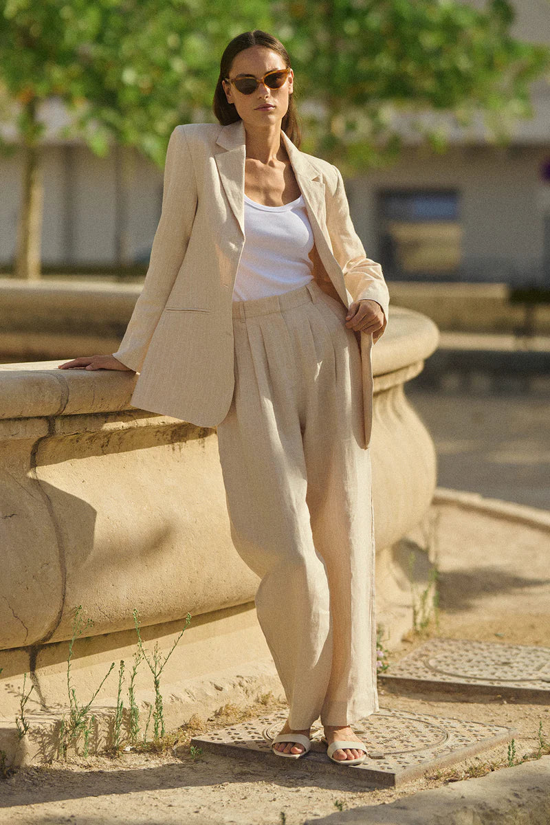 Lucille Trouser Beige Pinstripe