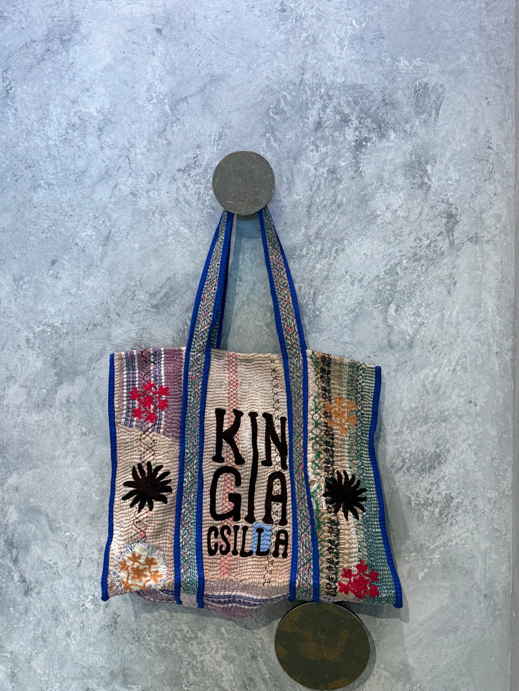 Indian Block Print Kantha Bag Blue