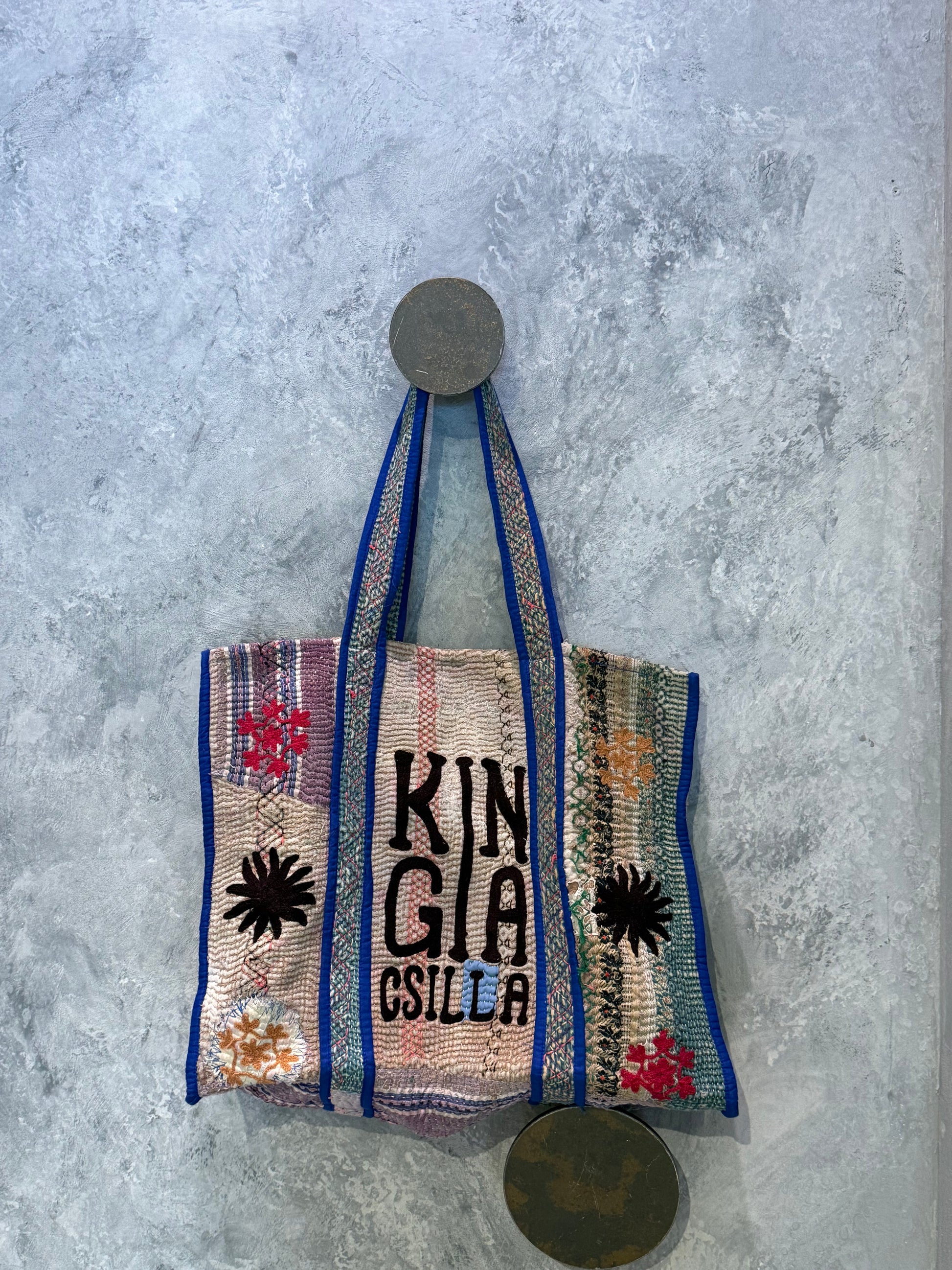 Indian Block Print Kantha Bag Blue