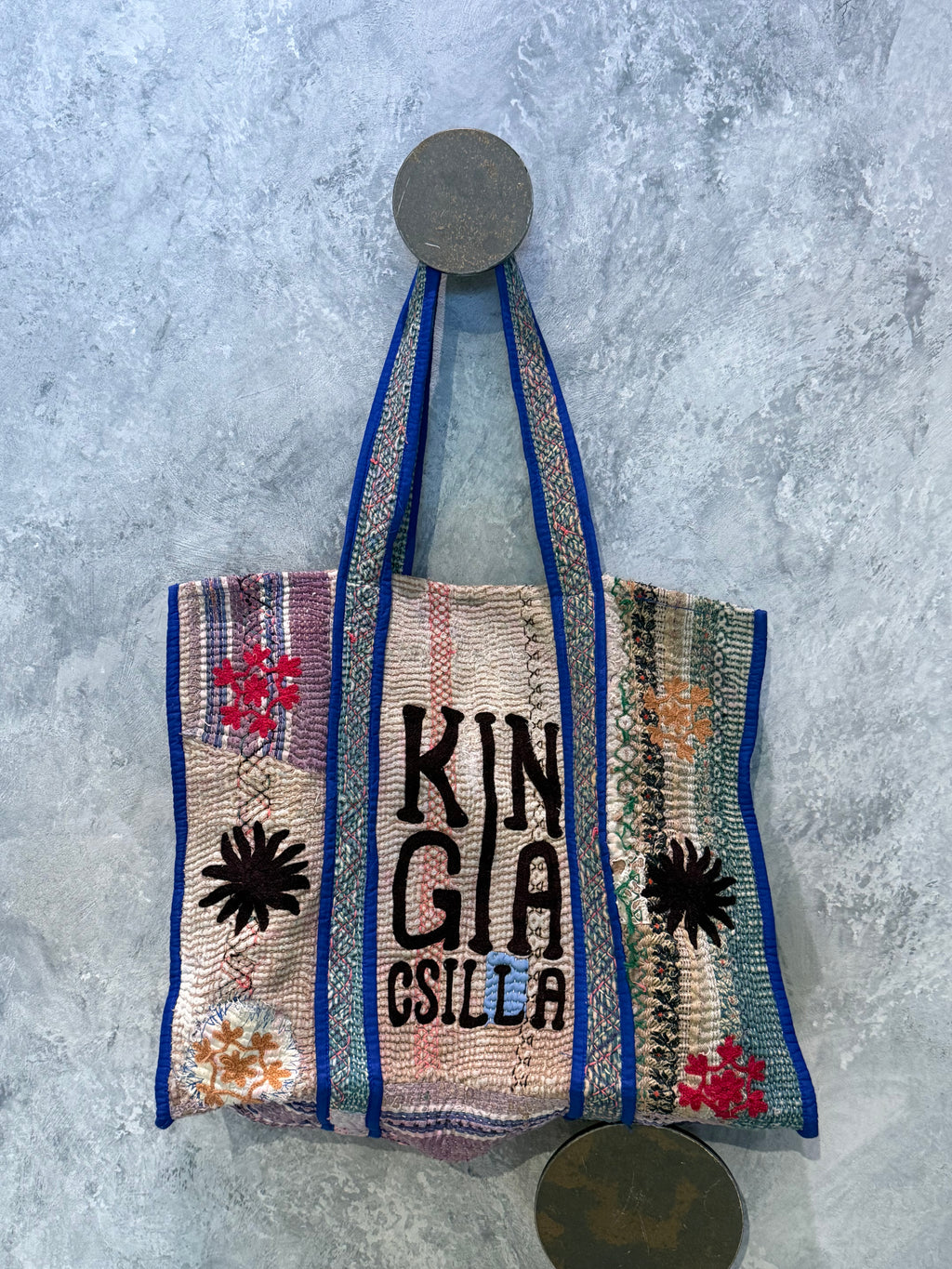 Indian Block Print Kantha Bag Blue