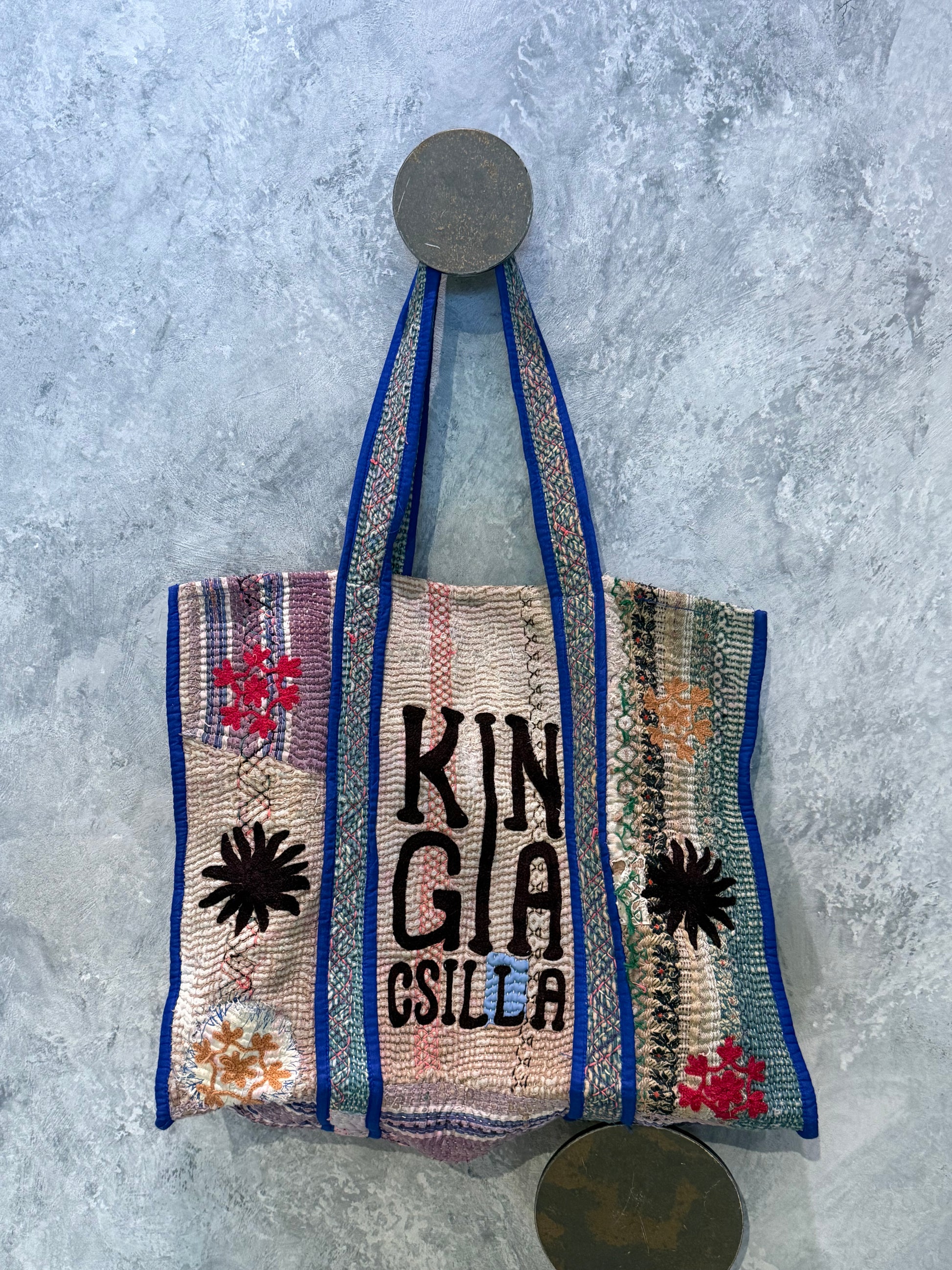 Indian Block Print Kantha Bag Blue