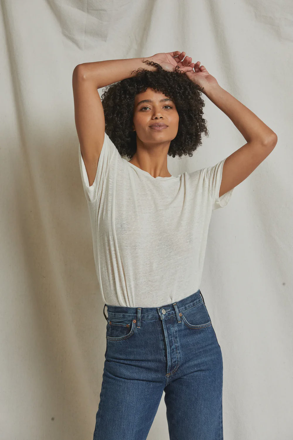 Patsy Linen Jersey Spandex Crew - Natural