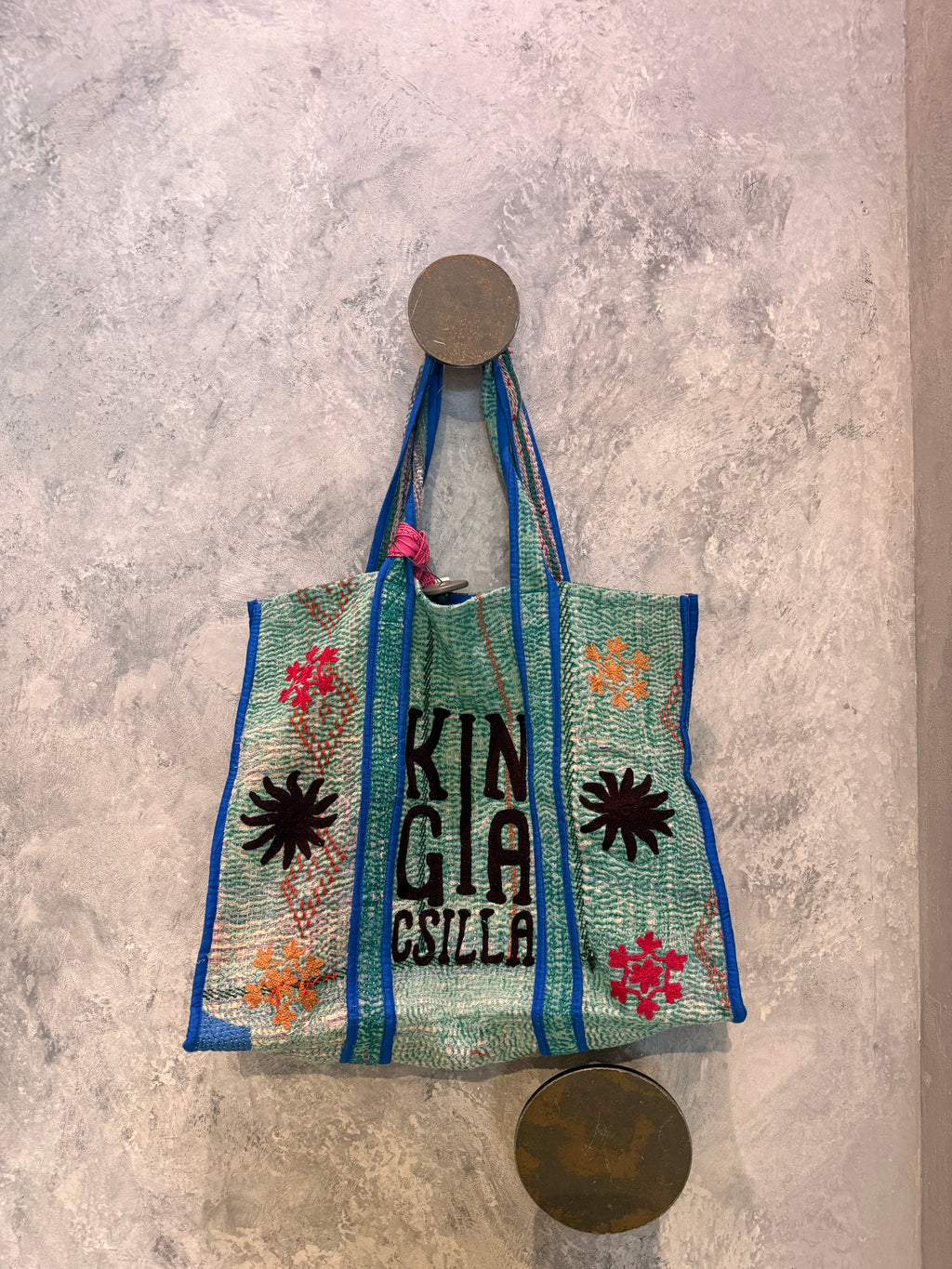 Indian Block Print Kantha Bag Green