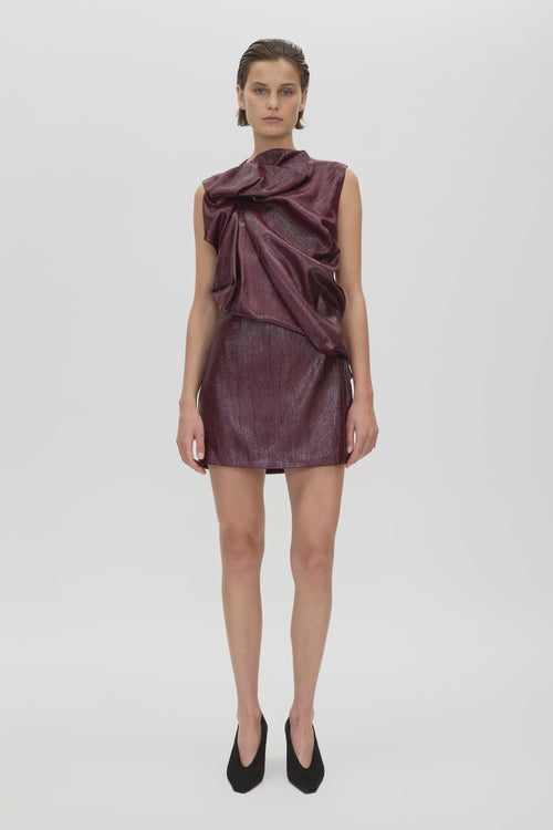 Sana Drape Tailored Mini Dress in Burgundy