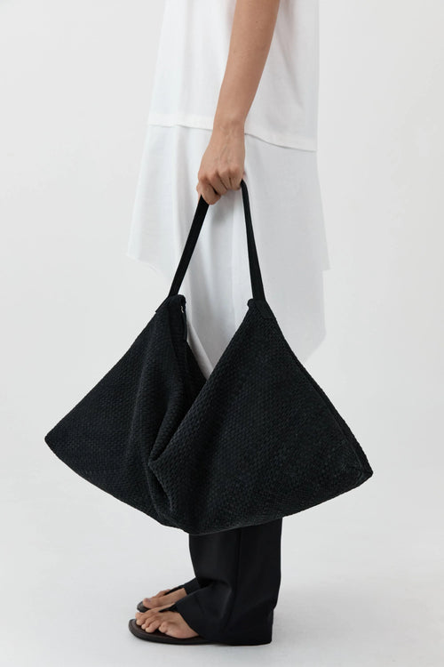 Woven Hobo Bag in Washed Black