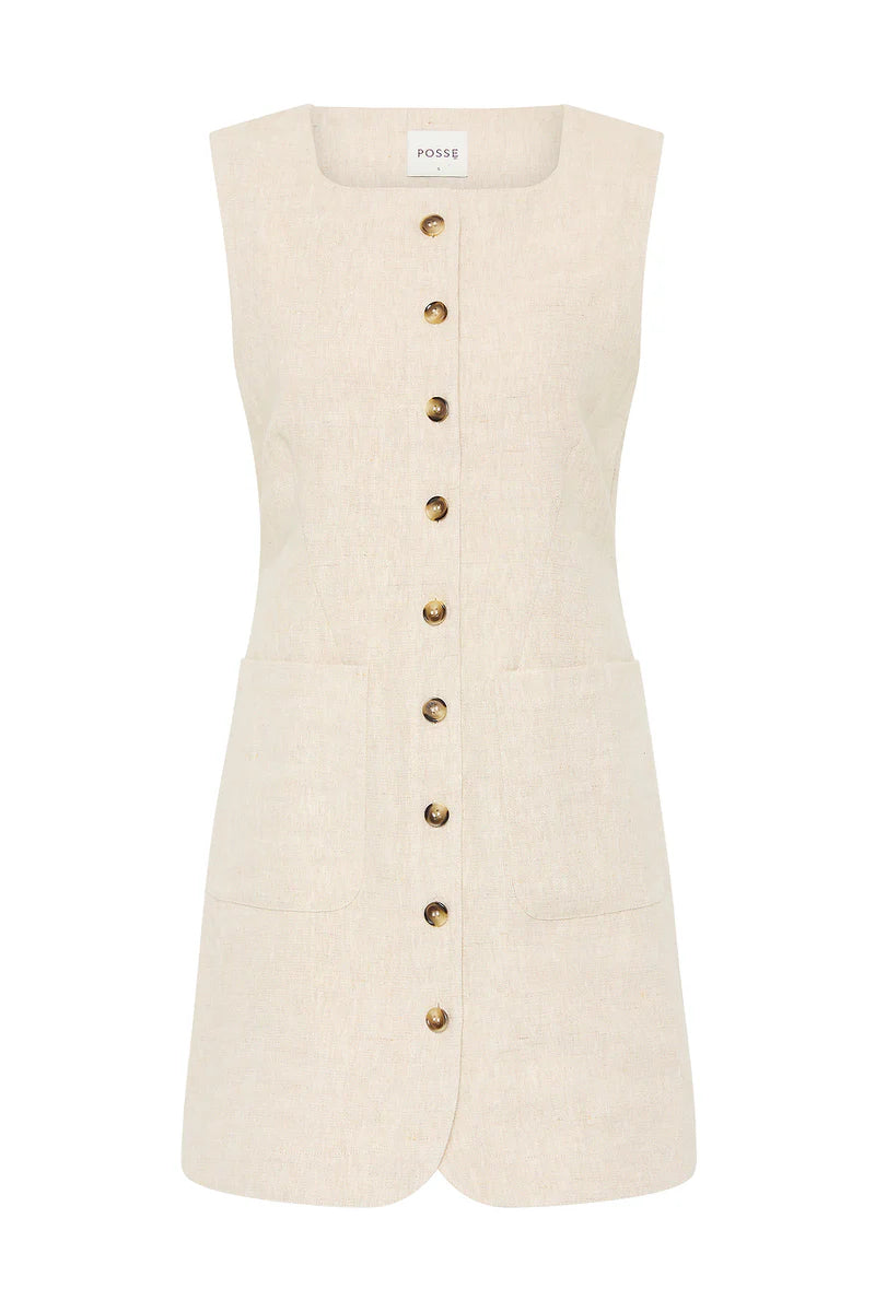 Emma Button Down Mini Dress Natural