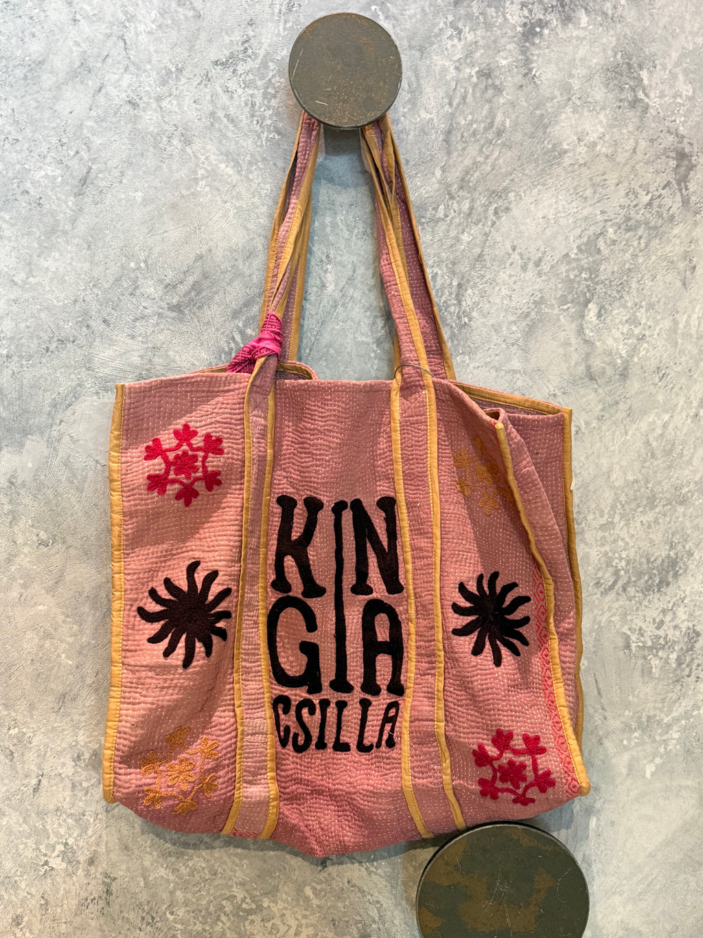 Indian Block Print Kantha Bag Pink