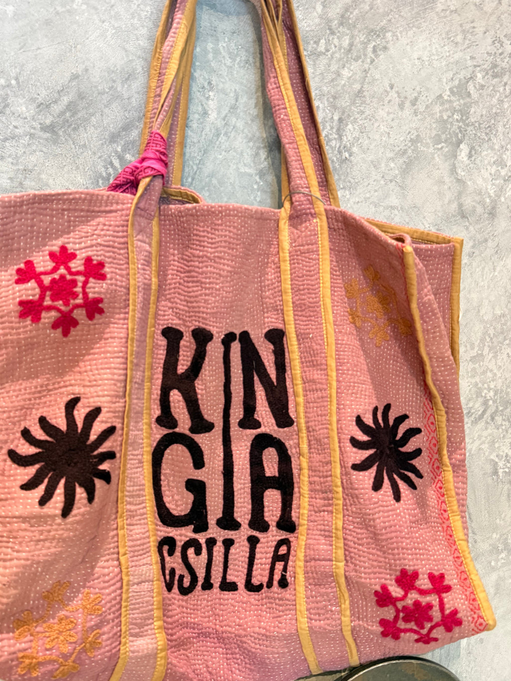 Indian Block Print Kantha Bag Pink