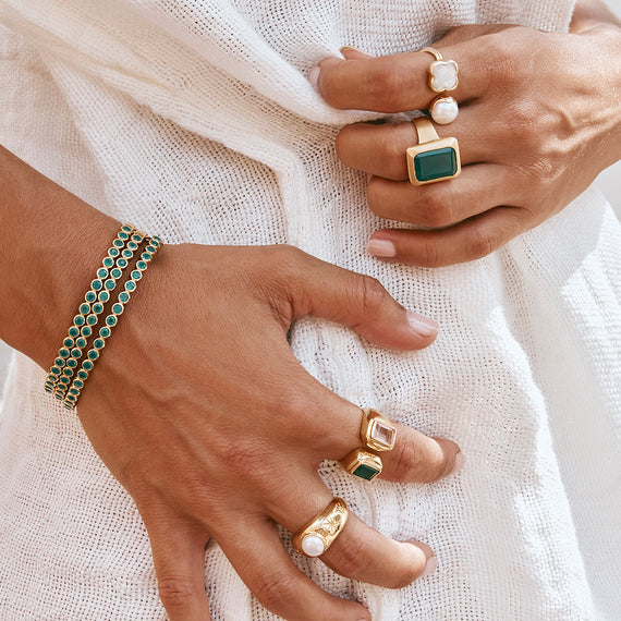 Green Agate Deco Cocktail Ring