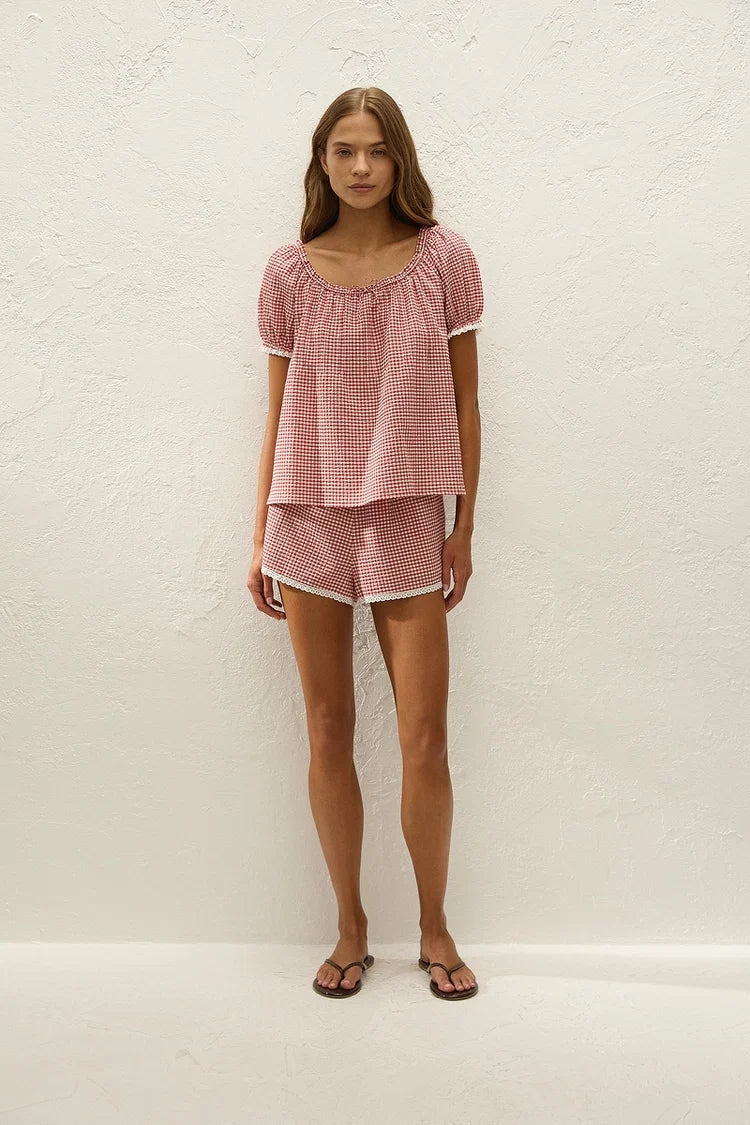 Lonny Short Cantinho Gingham Red