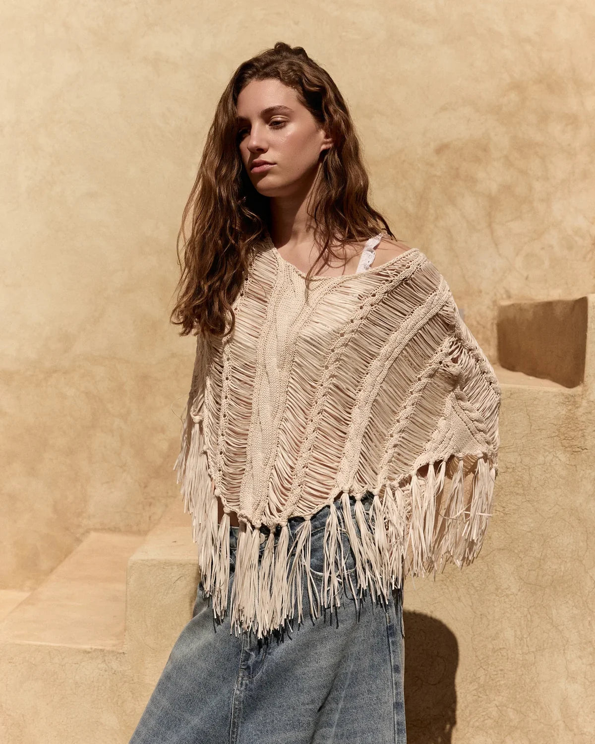 Graci Knitted Poncho Ivory