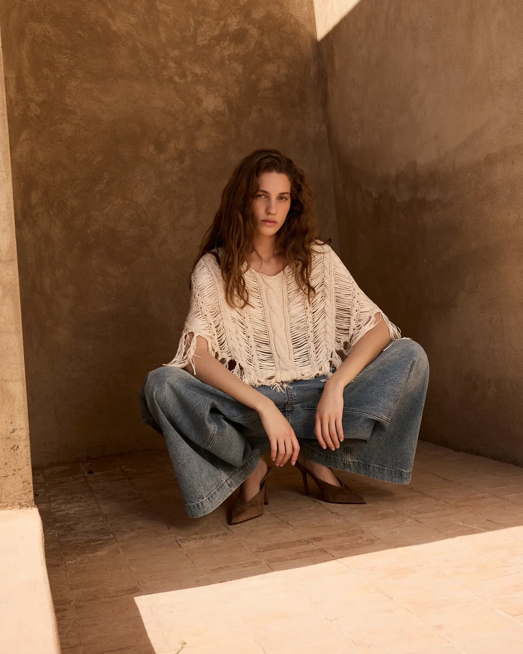 Graci Knitted Poncho Ivory