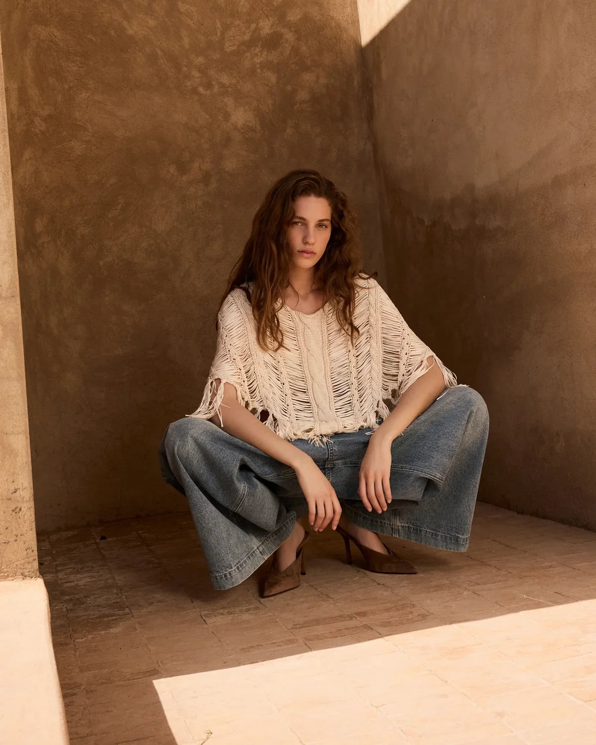 Graci Knitted Poncho Ivory