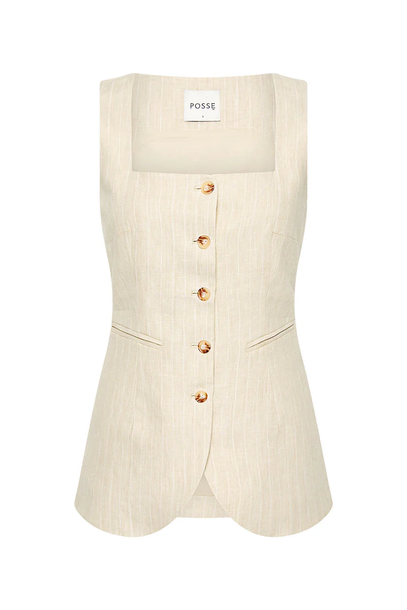 Lucille Gilet - Beige Pinstripe