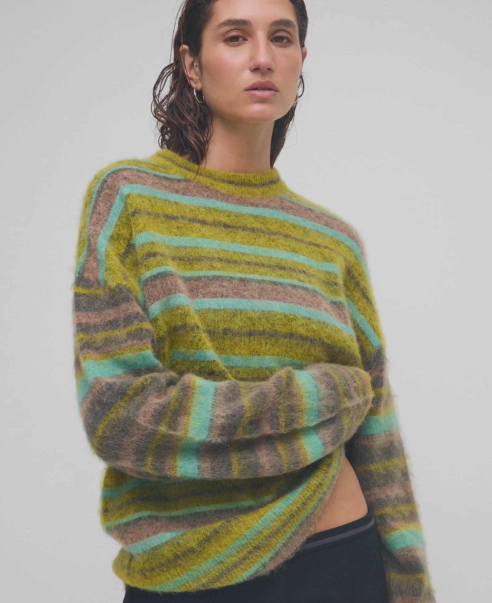 Alpaca Stripe Sweater Antique Moss