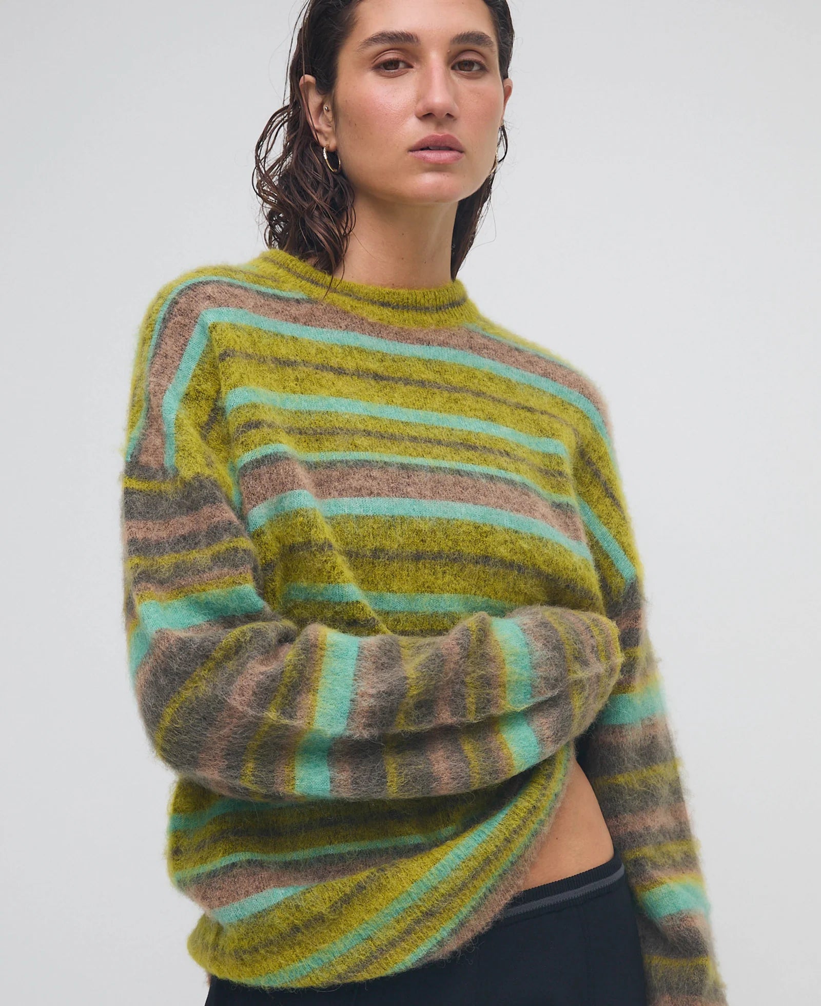 Alpaca Stripe Sweater Antique Moss