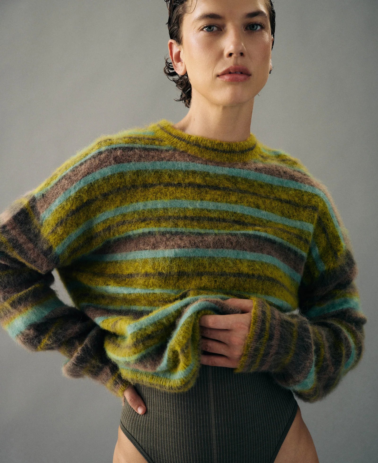 Alpaca Stripe Sweater Antique Moss