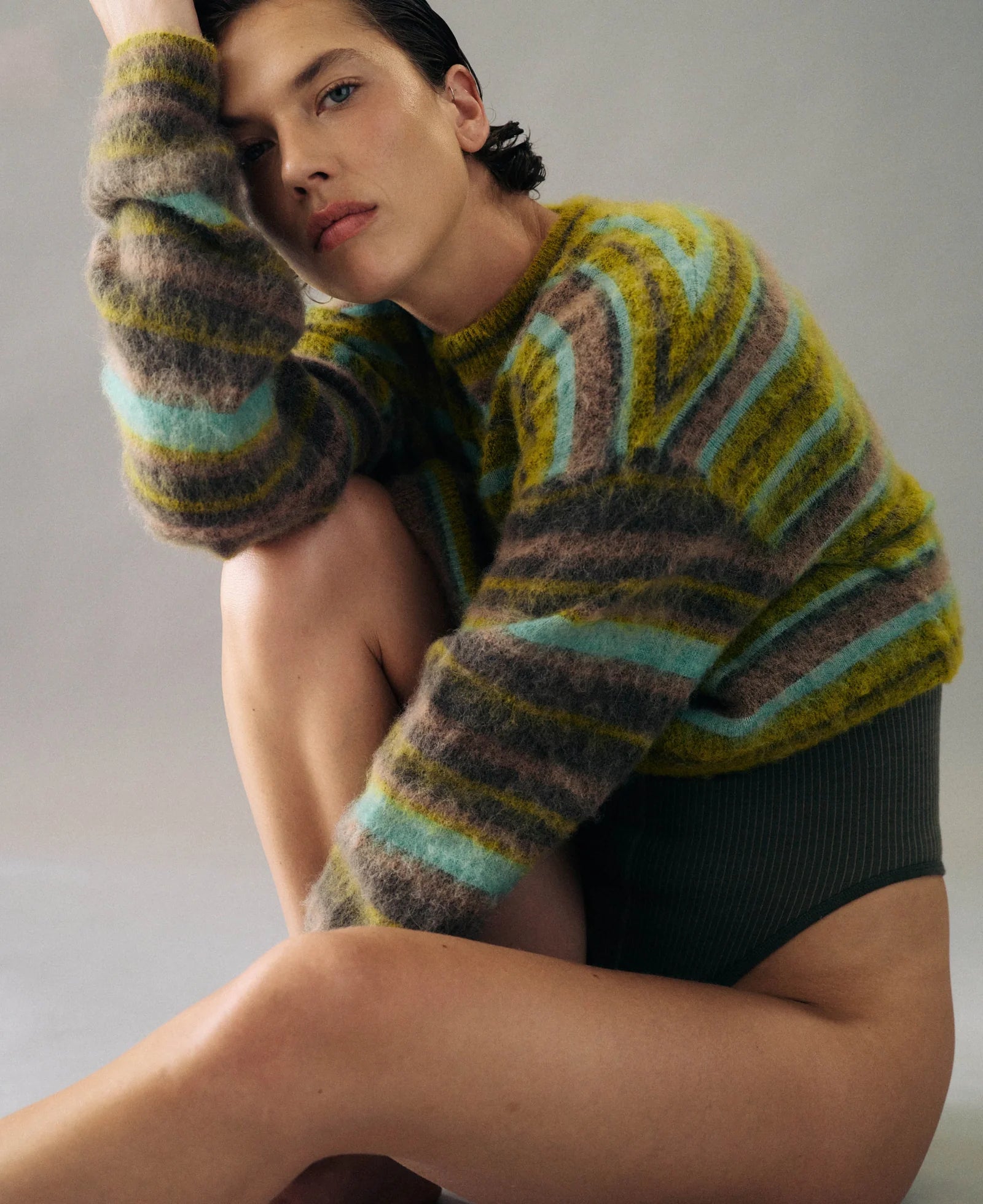 Alpaca Stripe Sweater Antique Moss