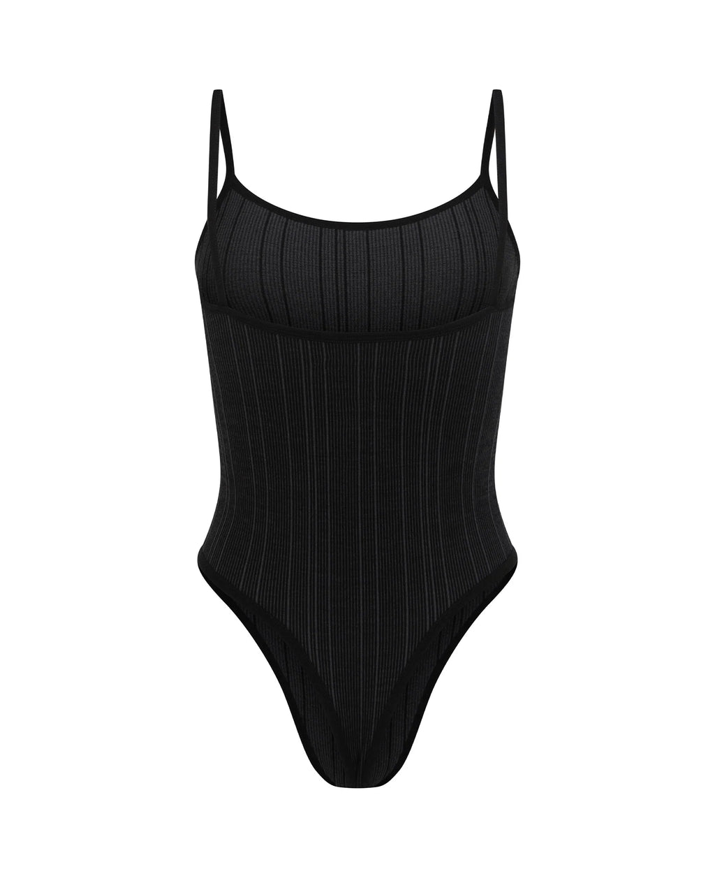 LANDING SOON Pinstripe Wool Bodysuit Black
