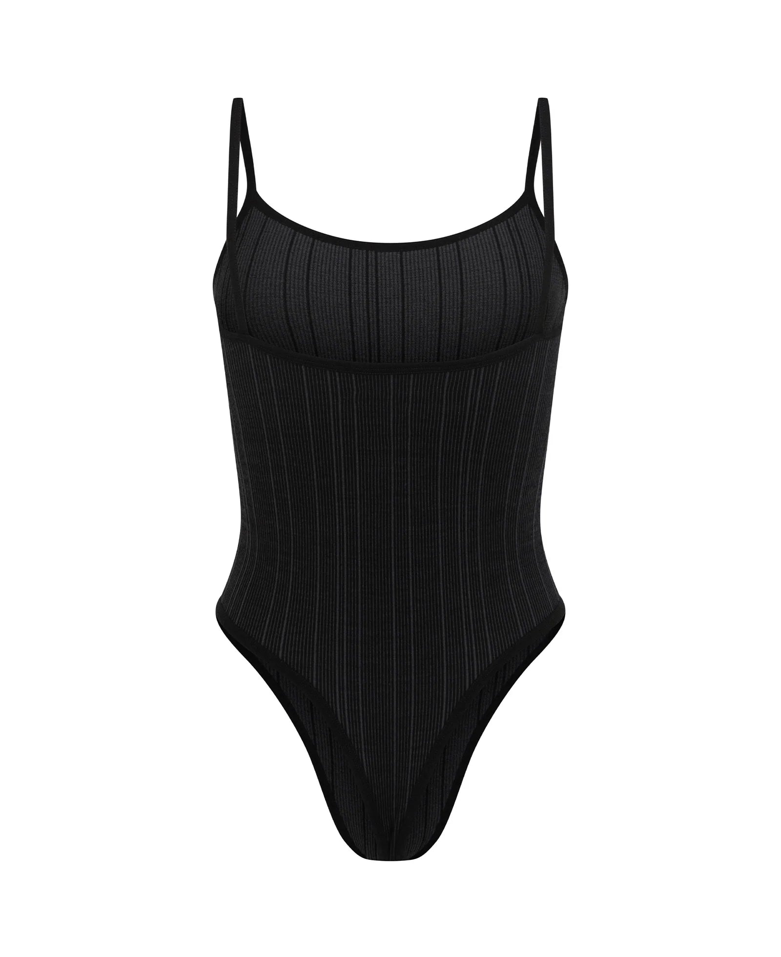 LANDING SOON Pinstripe Wool Bodysuit Black