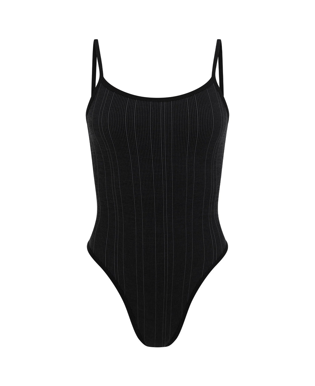 LANDING SOON Pinstripe Wool Bodysuit Black