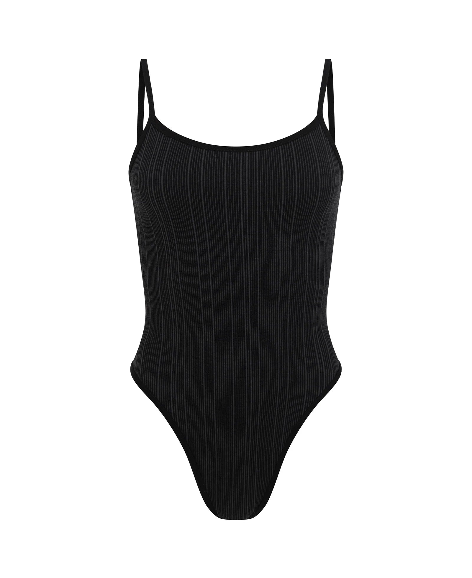LANDING SOON Pinstripe Wool Bodysuit Black