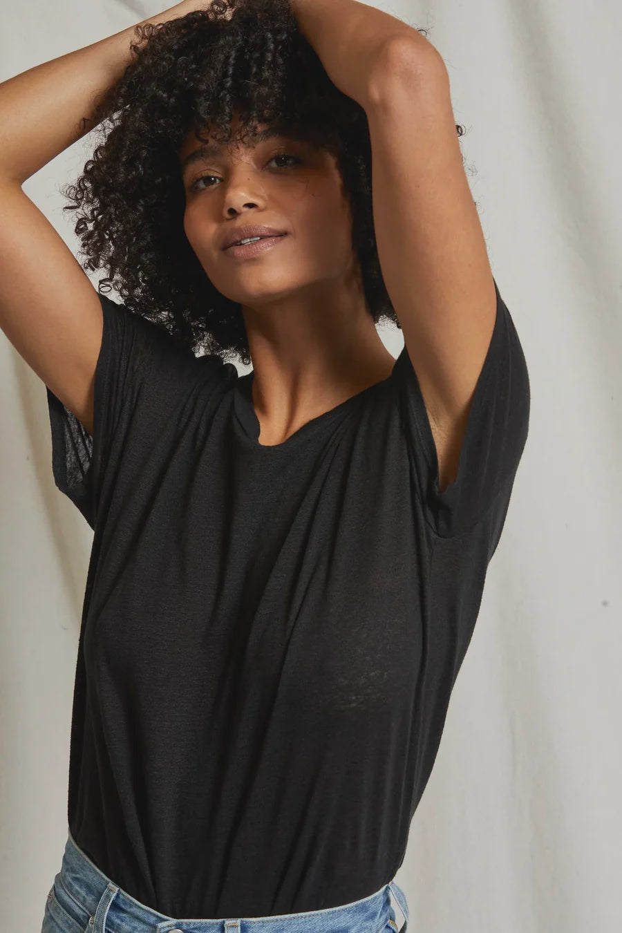 Patsy Linen Jersey Spandex Crew TEE - True Black