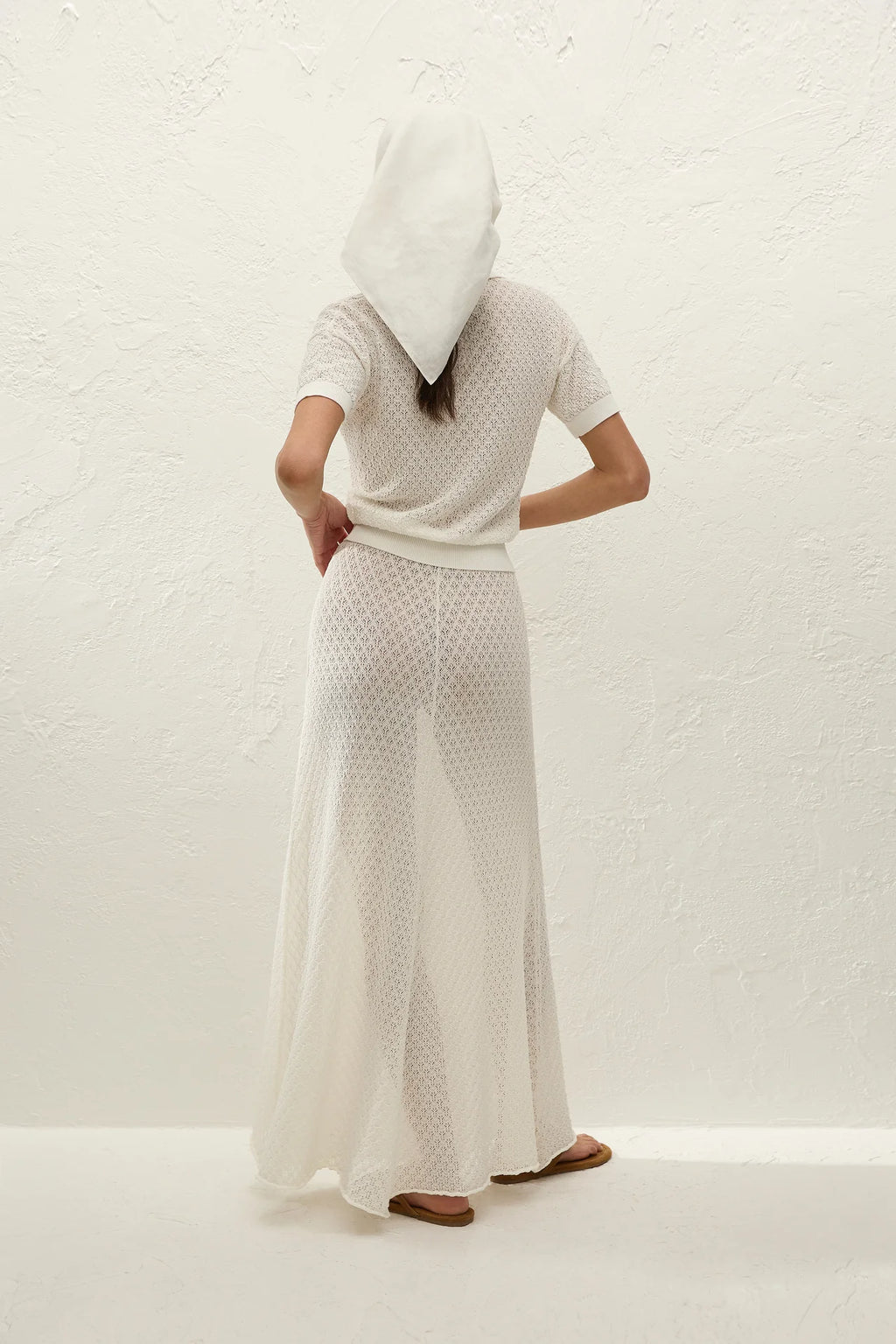 Lenna Polo Top Pointelle Lace Vintage White