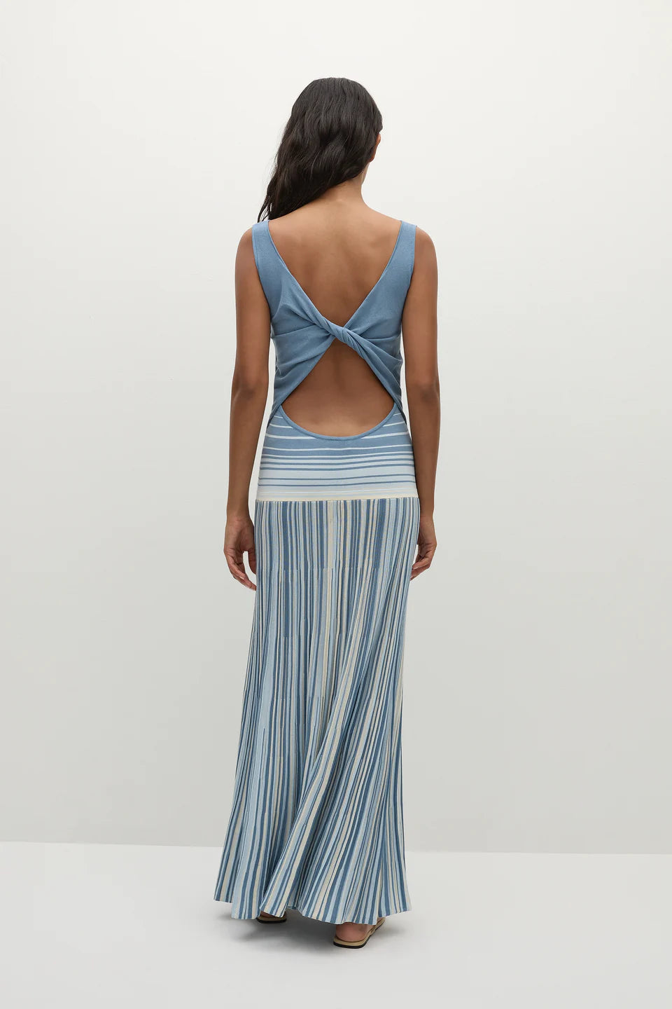 Xyla Maxi Dress Accordion Stripe Mineral Blue