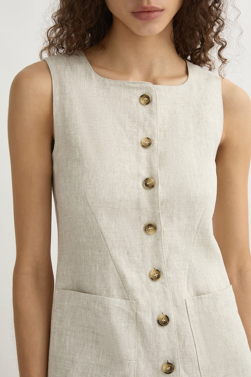Emma Button Down Mini Dress Natural