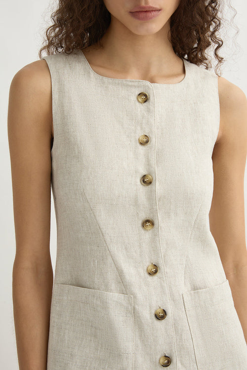 Emma Button Down Mini Dress Natural
