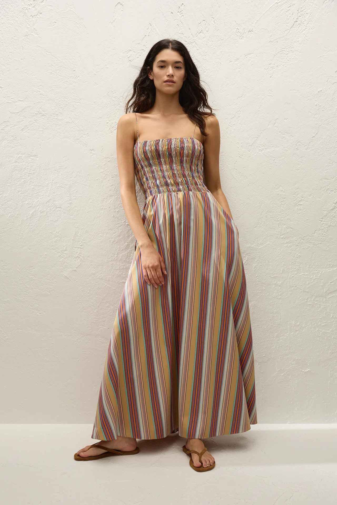 Anniken Maxi Dress Agua Stripe Mustard