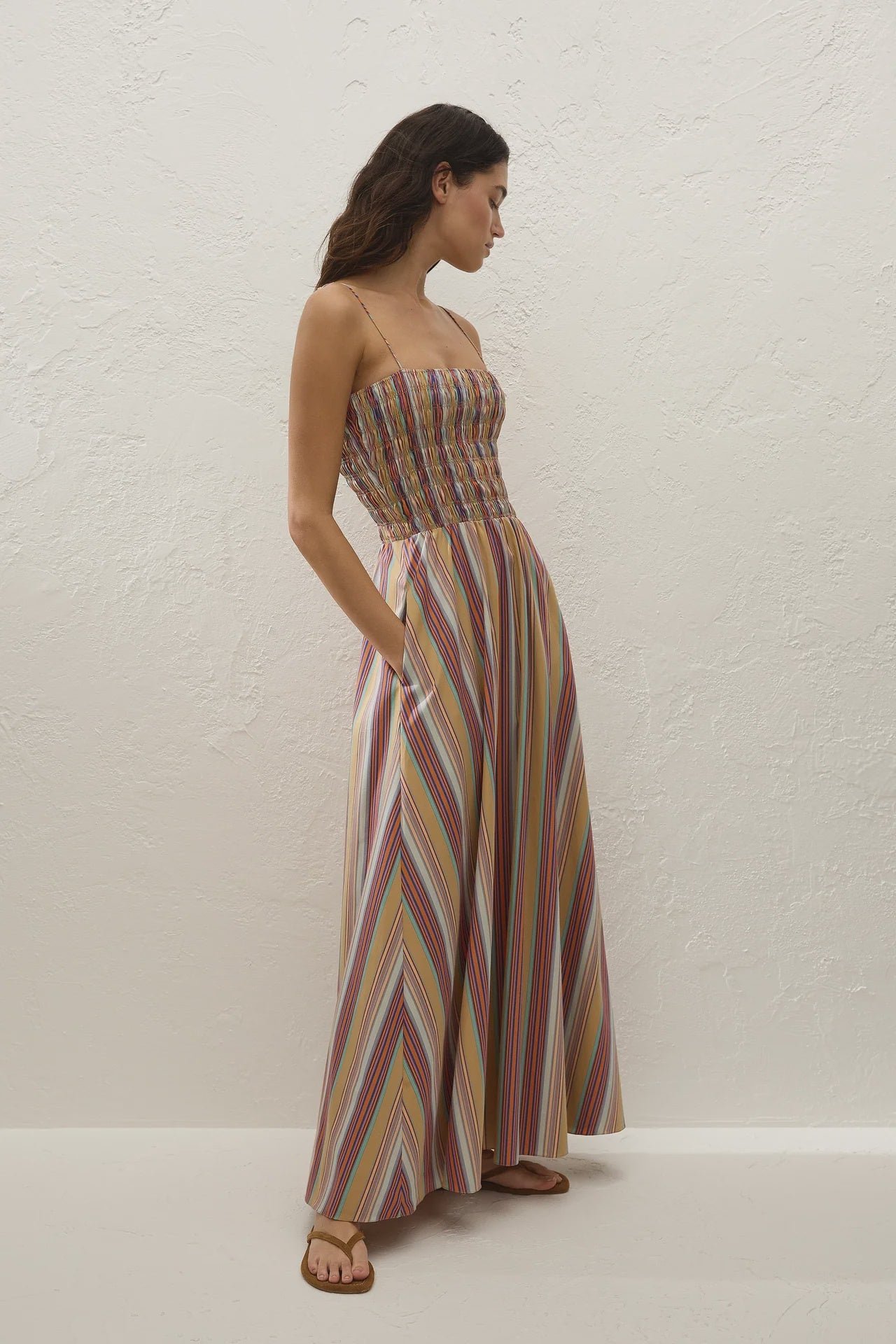 Anniken Maxi Dress Agua Stripe Mustard