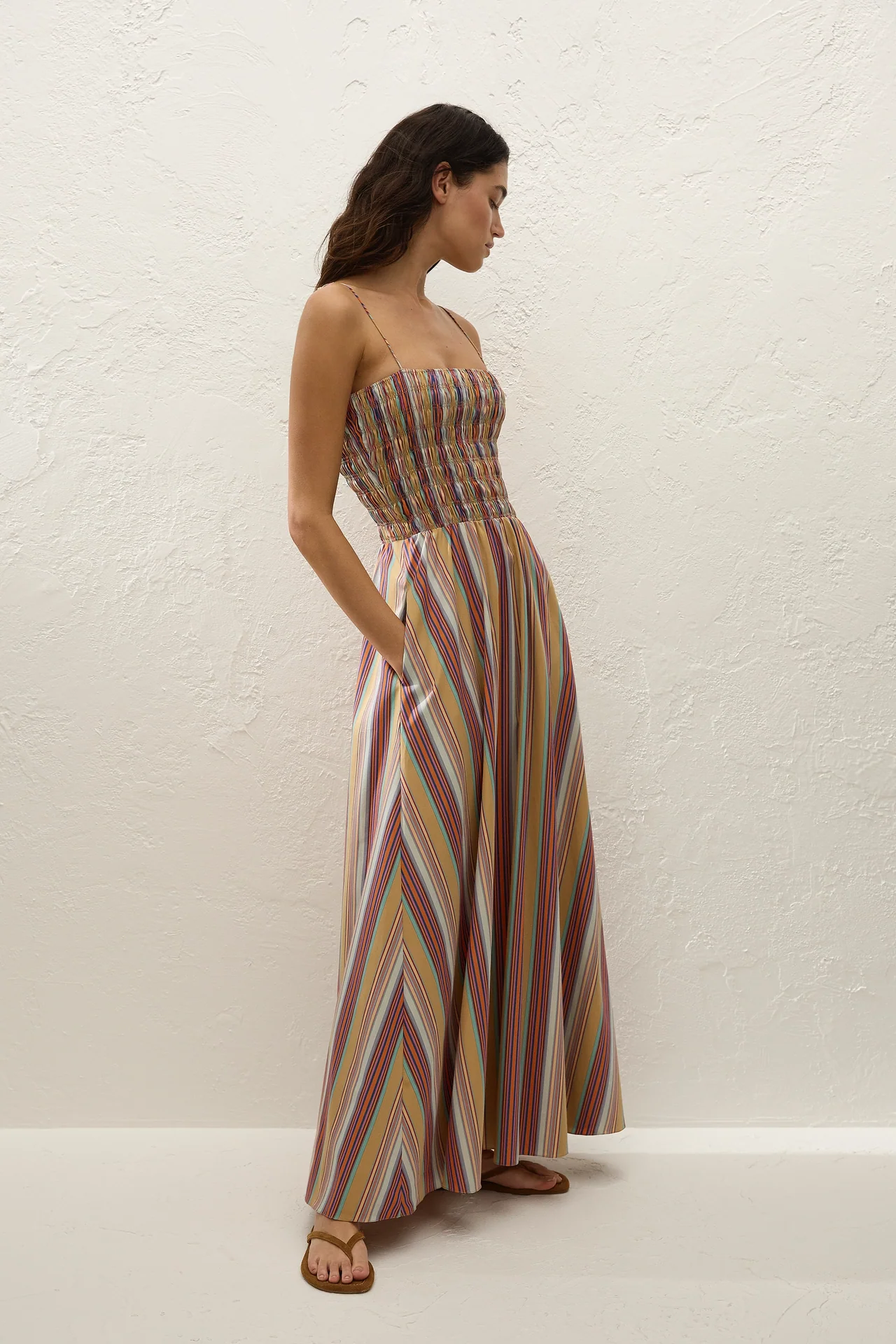 Anniken Maxi Dress Agua Stripe Mustard