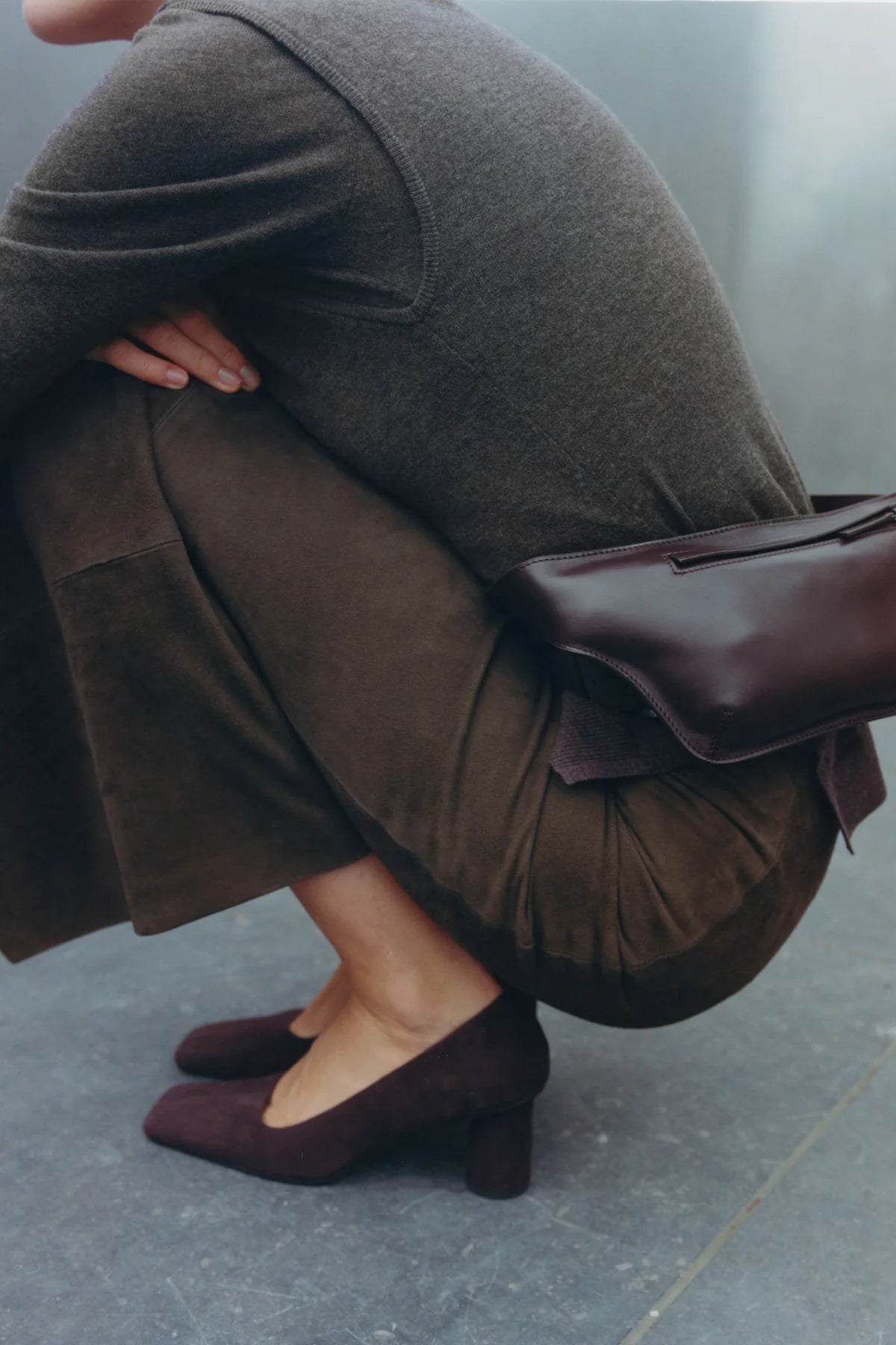 Suede Column Skirt Khaki