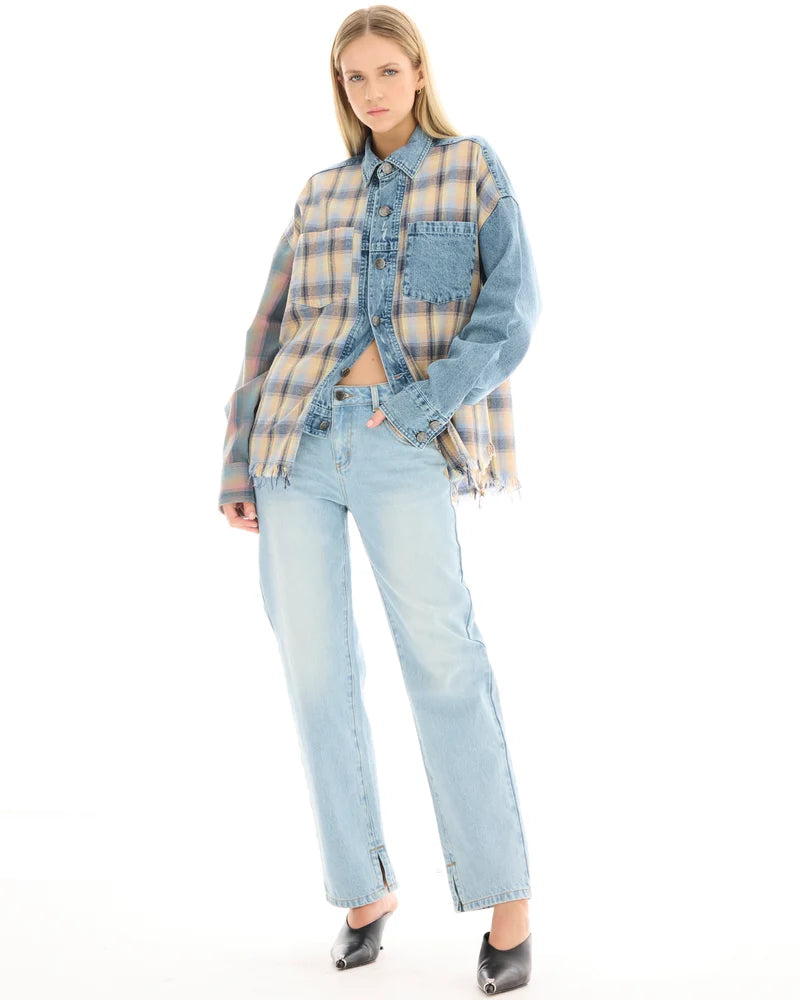 Denim And Check Cotton Shirt