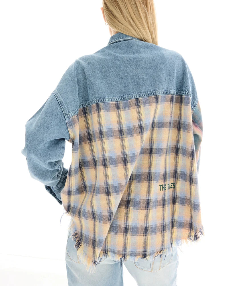 Denim And Check Cotton Shirt