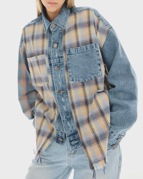 Denim And Check Cotton Shirt