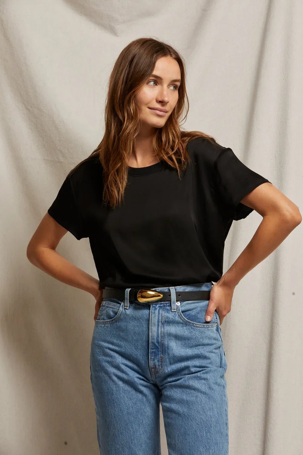 Delphine Satin Crewneck tee Black