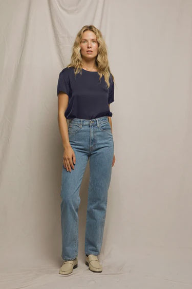 Delphine Satin Crewneck tee Navy