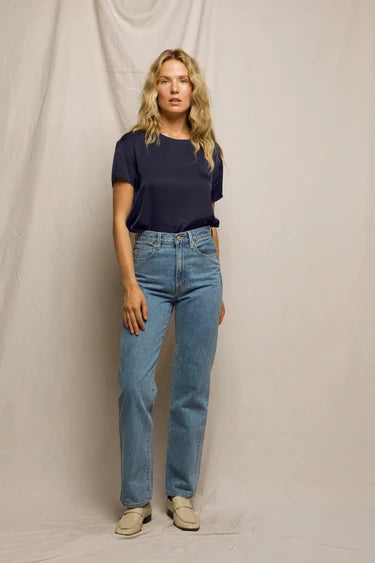 Delphine Satin Crewneck tee Navy