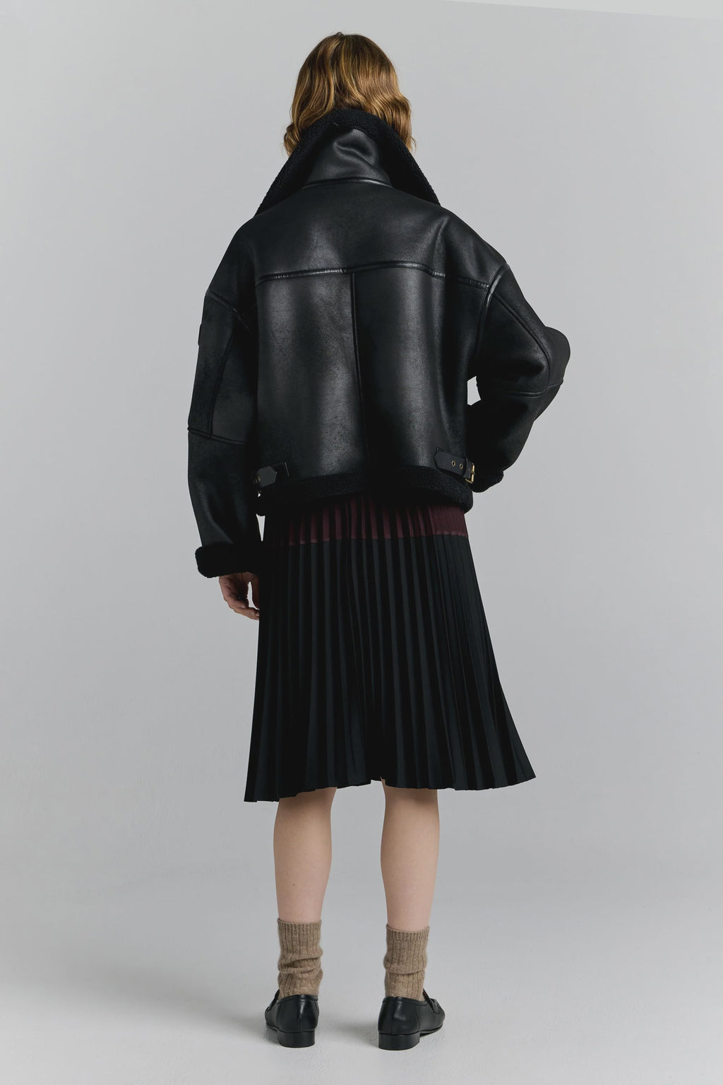 Cropped Aviator Jacket Black/ Brown