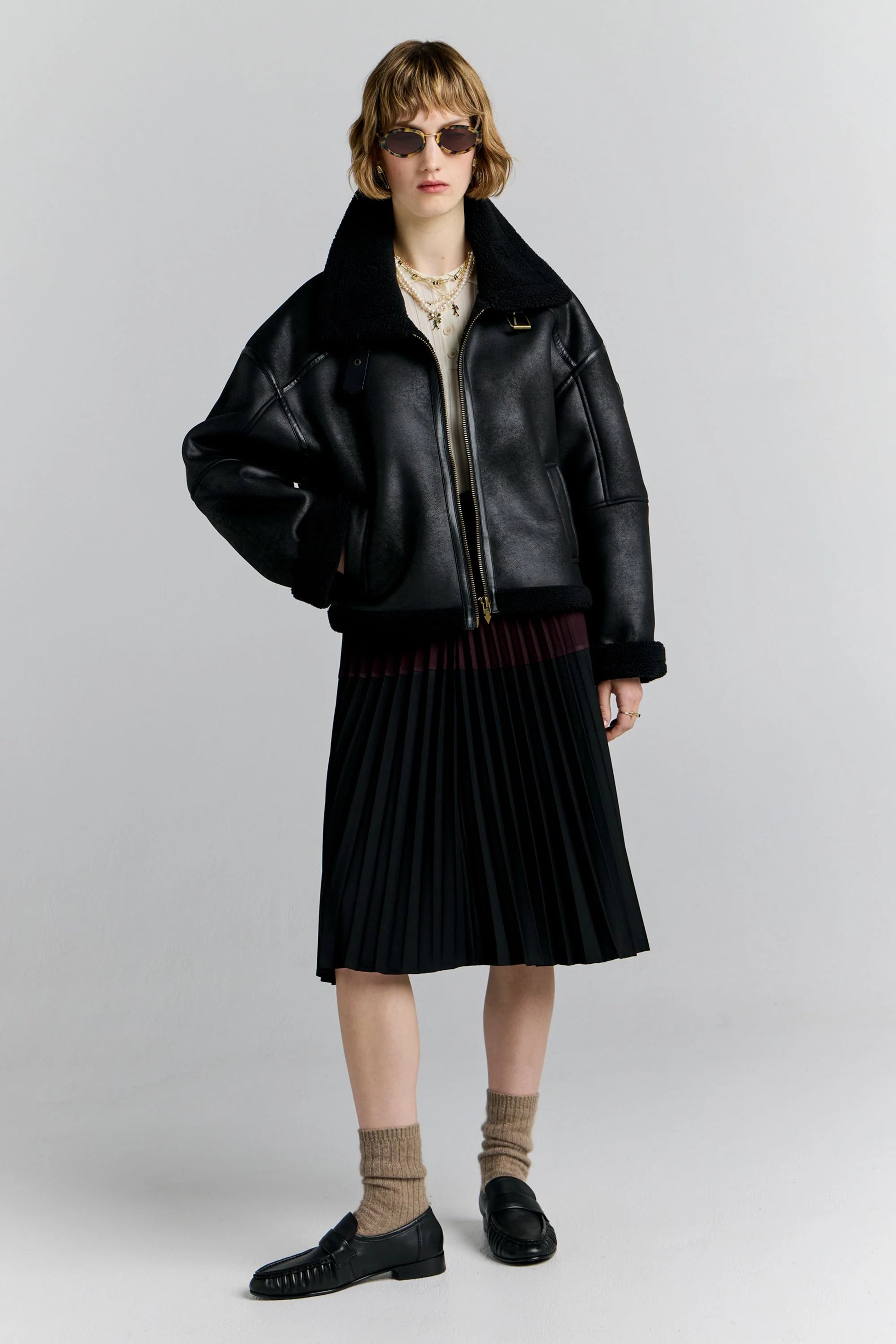 PRE ORDER * Cropped Aviator Jacket Black/ Brown
