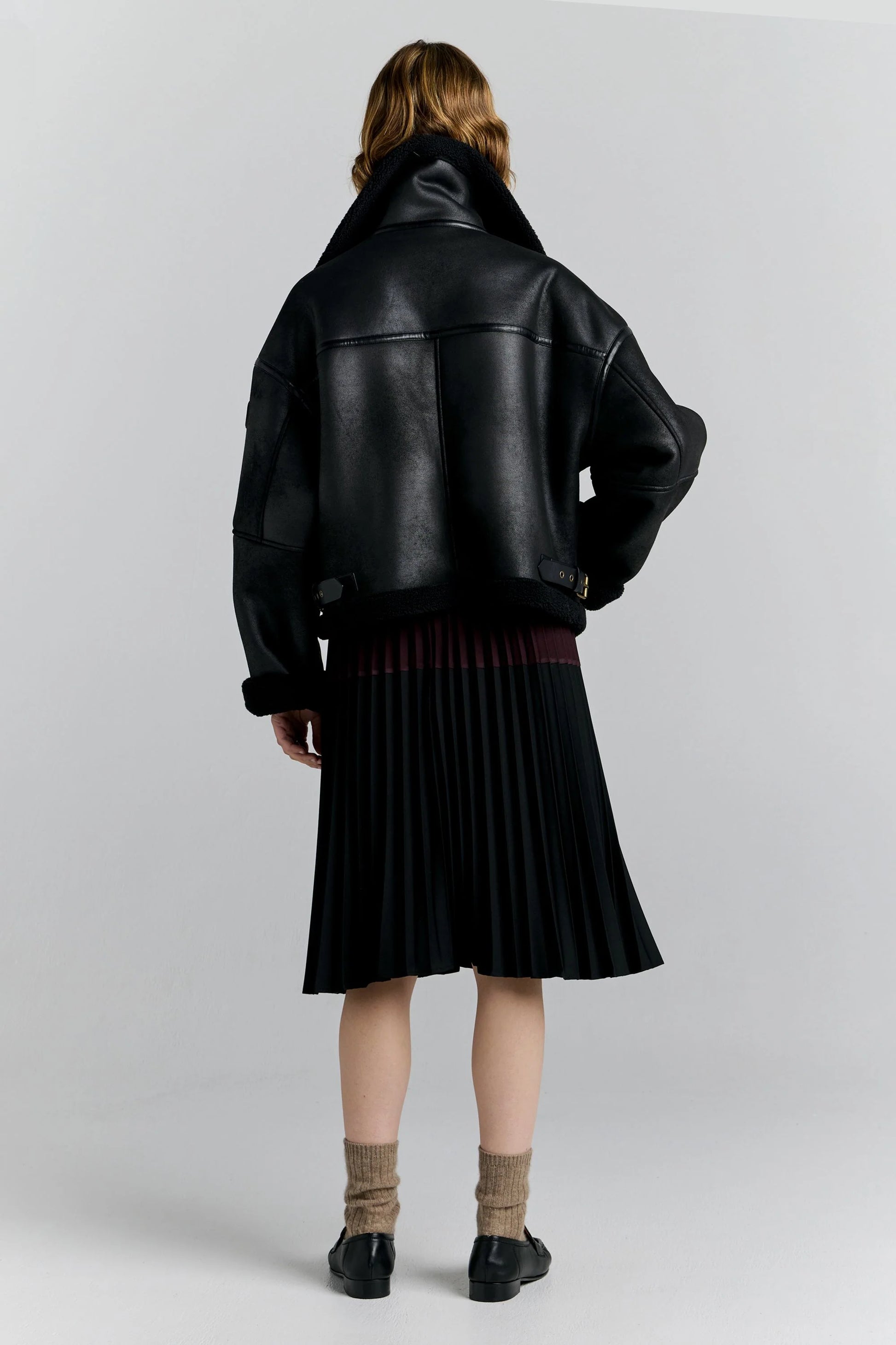 PRE ORDER * Cropped Aviator Jacket Black/ Brown
