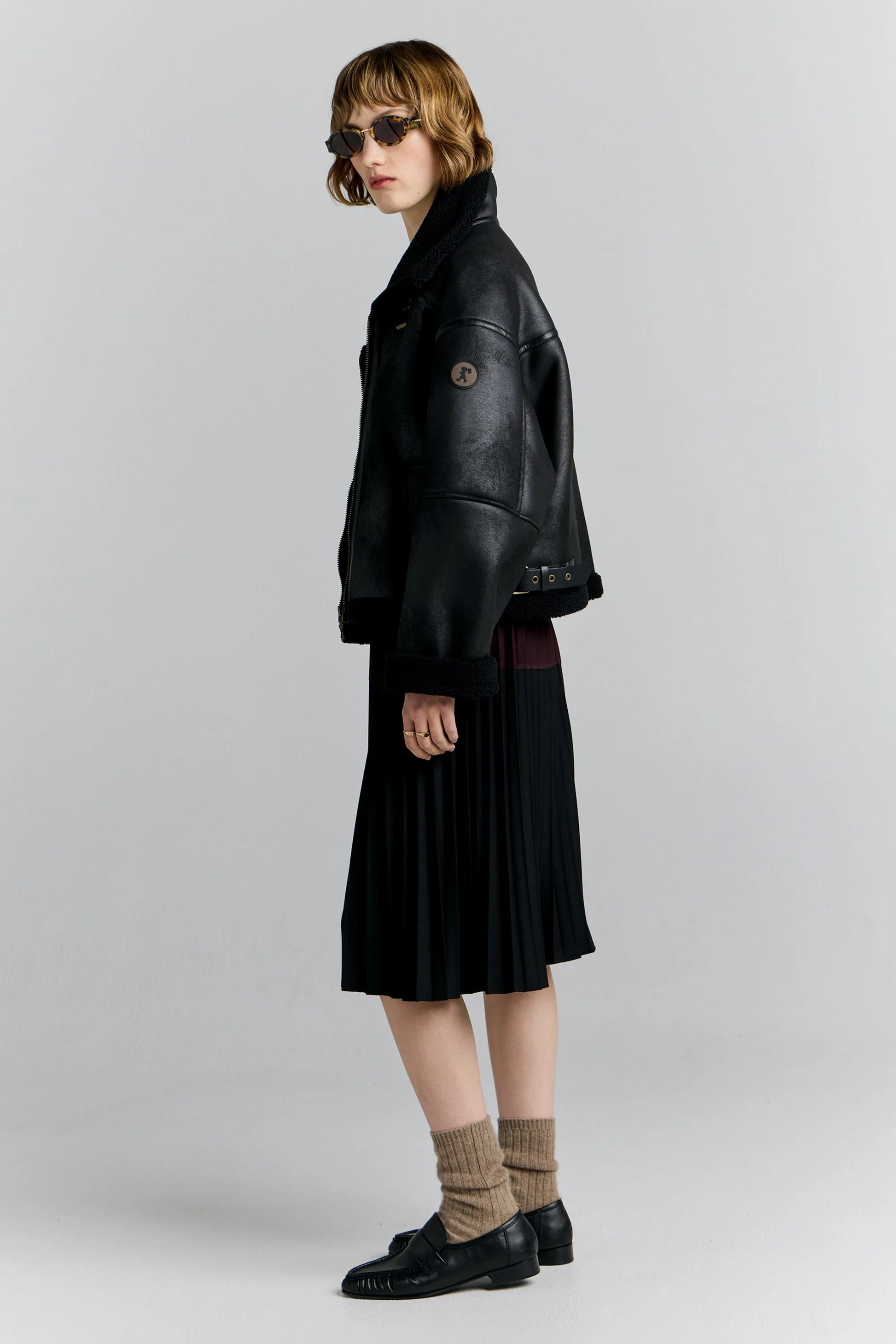 PRE ORDER * Cropped Aviator Jacket Black/ Brown
