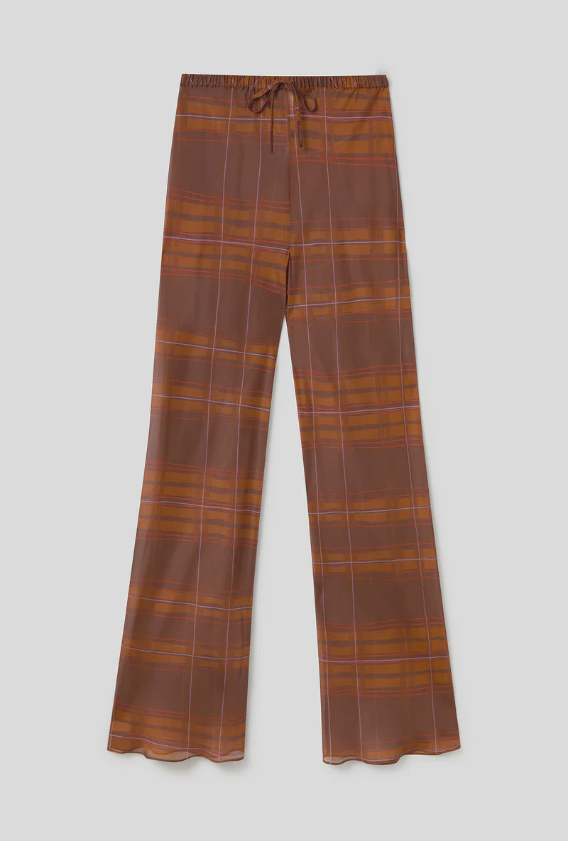 Chiffon Bias Cut Pants Root Plaid